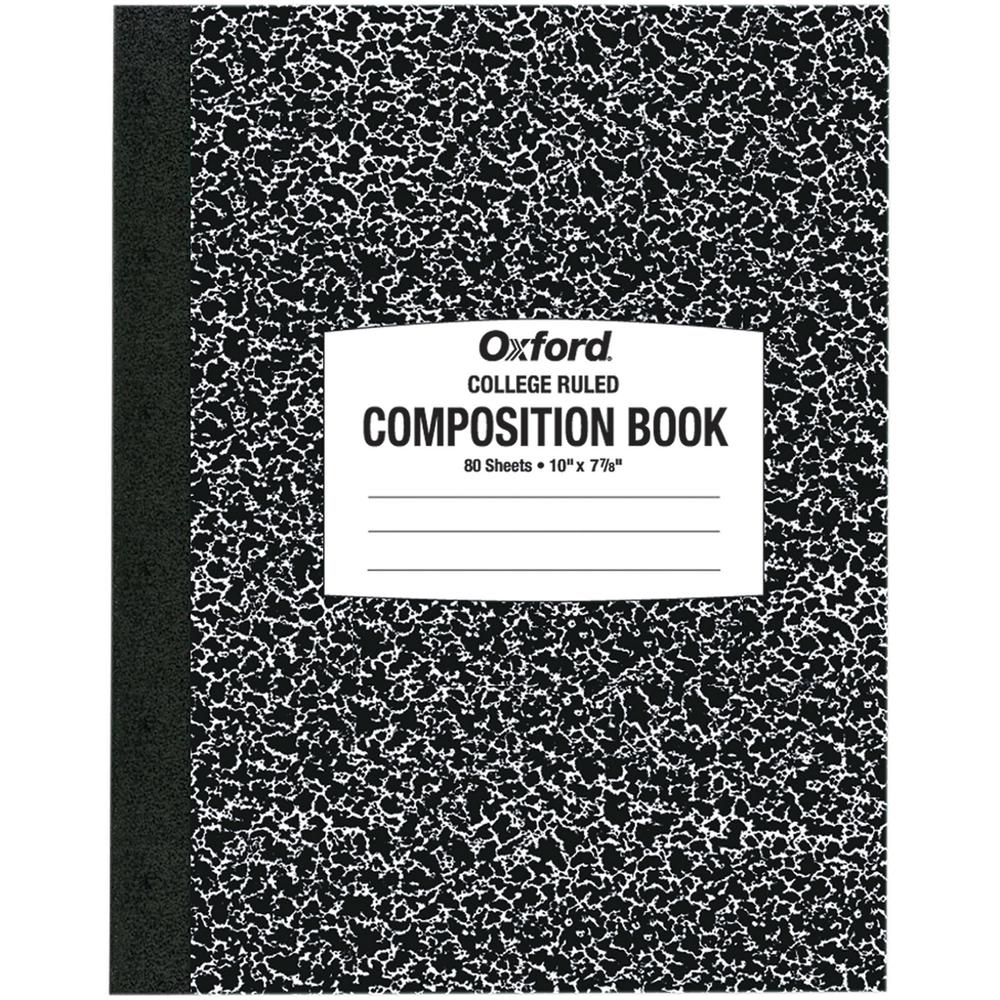 Oxford Tops College-ruled Composition Notebook - 80 Sheets - Stitched - 7 7/8" x 10" - White Paper - Black Cover Marble - 1 Each. Picture 2