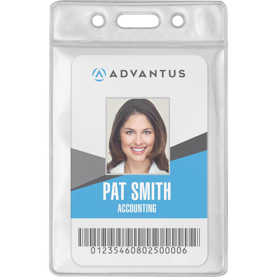 Advantus Vinyl ID Badge Holders - Support 2.50" x 3.50" Media - Vertical - Vinyl - 50 / Pack - Clear - Durable. Picture 4
