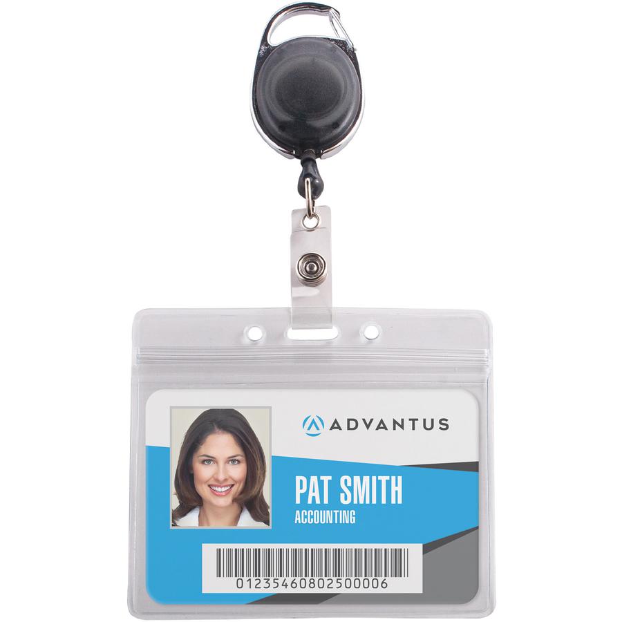 Advantus Badge Reel Holder Combo Pack - Support 3.75" x 2.58" Media - Horizontal - Vinyl - 10 / Pack - Black/Clear - Durable. Picture 3