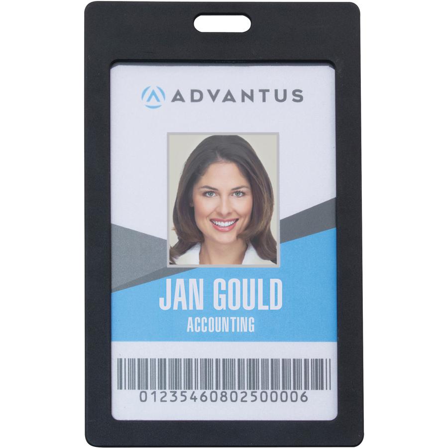 Advantus Vertical Rigid ID Badge Holder - Support 2" x 3.25" Media - Vertical - Plastic - 6 / Pack - Black. Picture 2