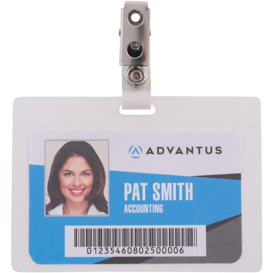 Advantus Strap Clip Self-laminating Badge Holders - Support 3.50" x 2.25" Media - Horizontal - 4" x 2.9" x - 25 / Pack - Clear. Picture 3