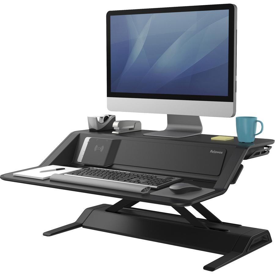 Fellowes Lotus&trade; DX Sit-Stand Workstation - Black - 35 lb Load Capacity - 5.5" Height x 32.8" Width x 24.3" Depth - Black. Picture 14