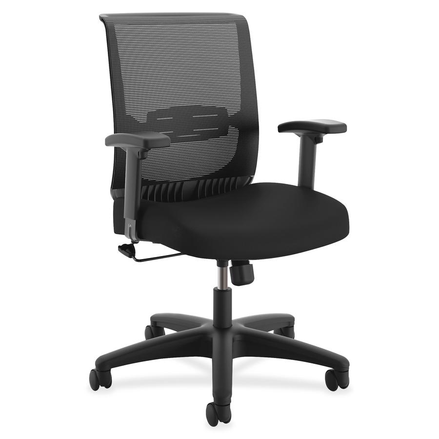 HON Convergence Chair - Black Fabric Seat - Black Mesh Back - Black Frame - 5-star Base - Black. Picture 3
