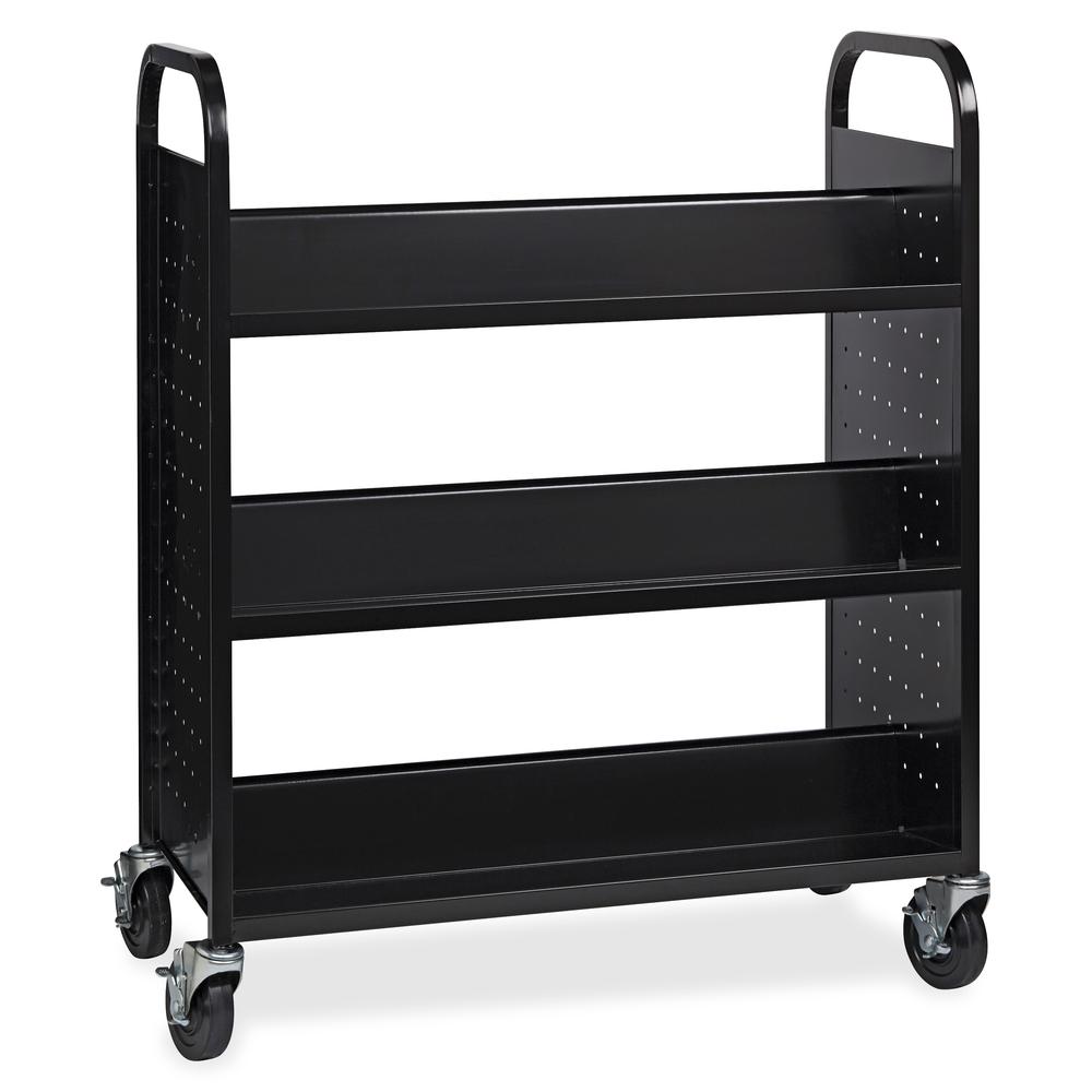 Lorell Double-sided Book Cart - 6 Shelf - Round Handle - 5" Caster Size - Steel - x 38" Width x 18" Depth x 46.3" Height - Black - 1 Each. Picture 2