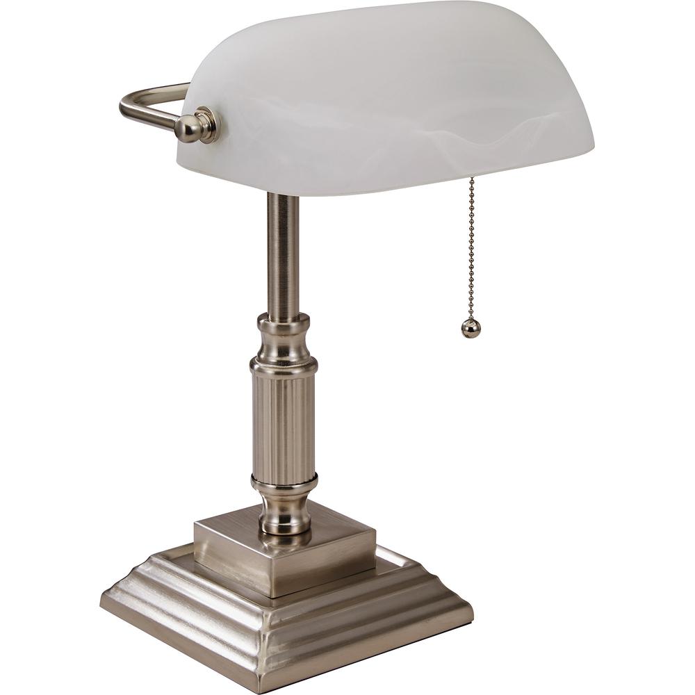 Lorell Classic Banker's Lamp - 15" Height - 6.5" Width - 10 W LED Bulb - Brushed Nickel - Desk Mountable - Silver - for Desk, Table. Picture 2