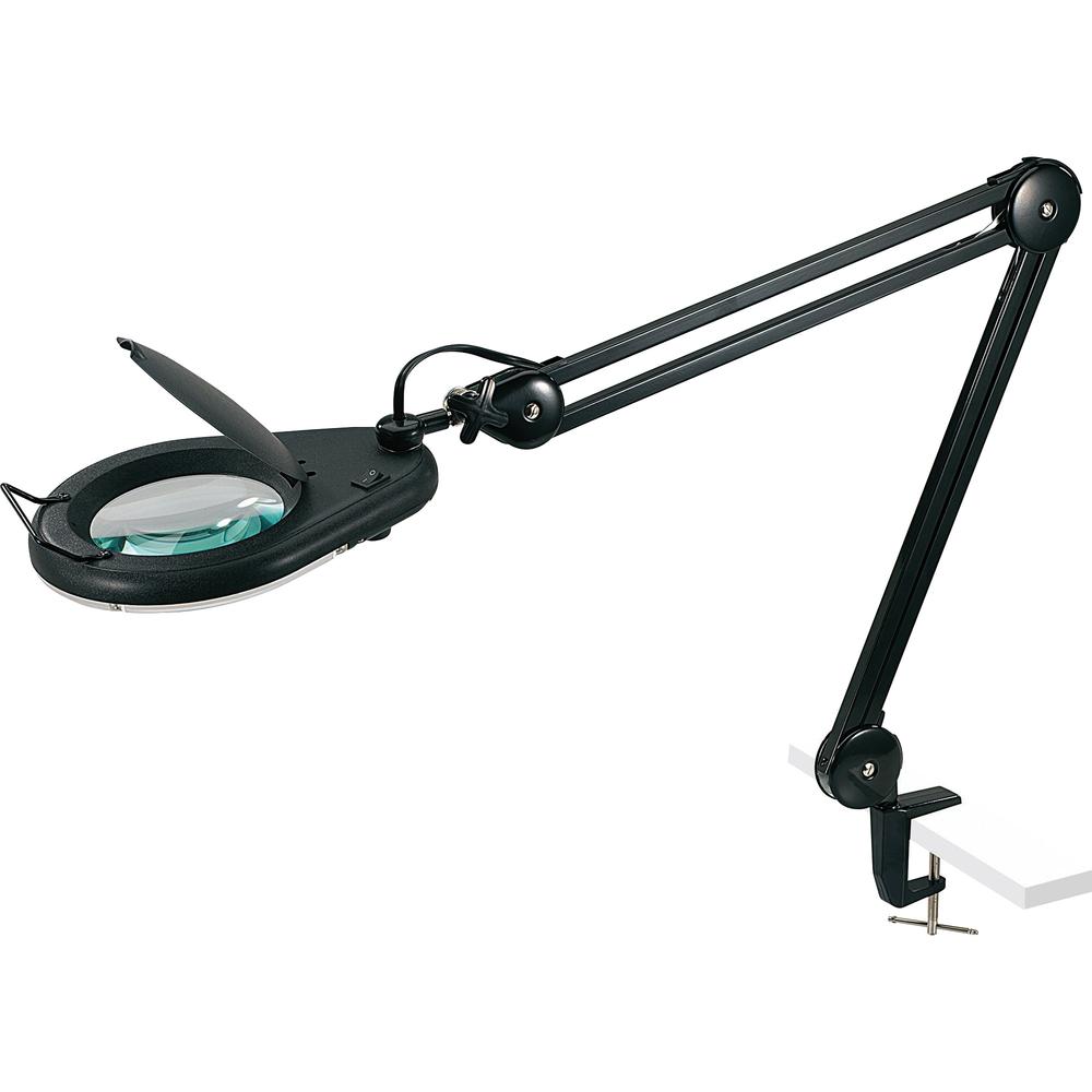 Lorell Magnifier Lamp with Clamp-On - 33" Height - 5.1" Width - 22 W Bulb - Glass, Metal - Black. Picture 3