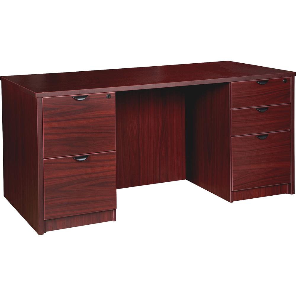 Lorell Prominence 2.0 Mahogany Laminate Double-Pedestal Desk - 5-Drawer - 1" Top, 60" x 30"29" - 5 x File, Box Drawer(s) - Double Pedestal on Left/Right Side - Band Edge - Material: Particleboard - Fi. Picture 3