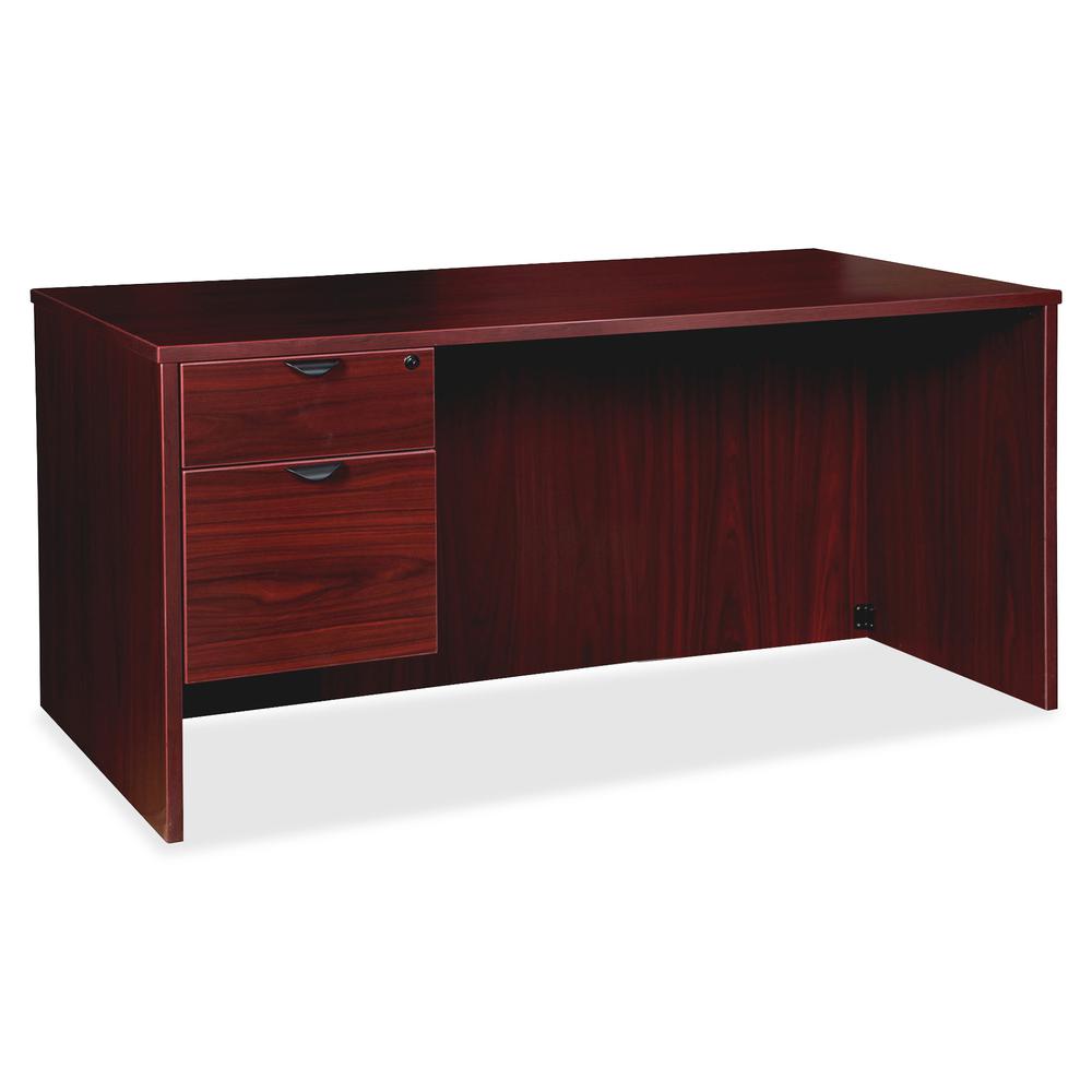 Lorell Prominence 2.0 3/4 Left-Pedestal Desk - 1" Top, 66" x 30"29" - 2 x File, Box Drawer(s) - Single Pedestal on Left Side - Band Edge - Material: Particleboard - Finish: Mahogany Laminate, Thermofu. Picture 7