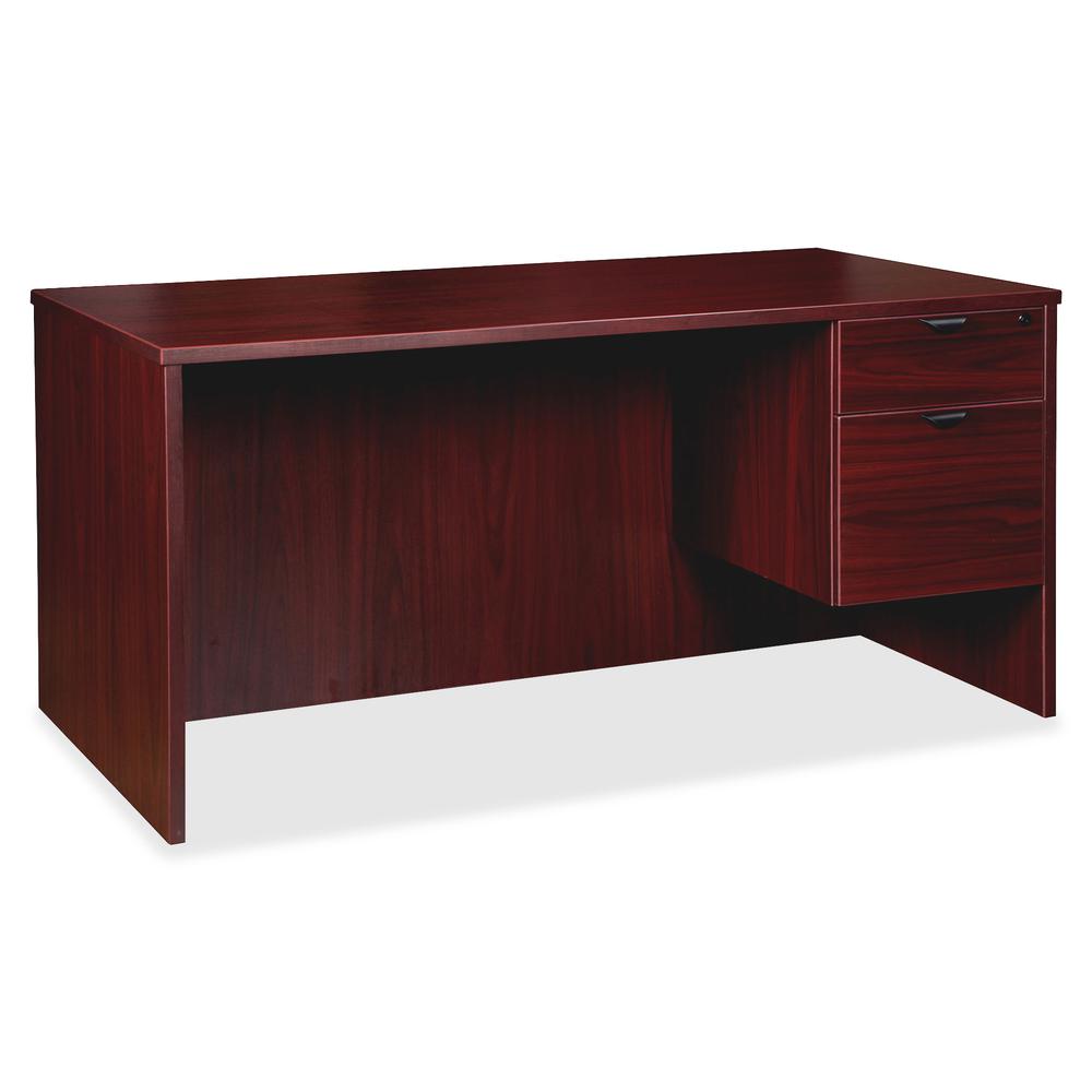 Lorell Prominence 2.0 3/4 Right-Pedestal Desk - 1" Top, 66" x 30"29" - 2 x File, Box Drawer(s) - Single Pedestal on Right Side - Band Edge - Material: Particleboard - Finish: Mahogany Laminate, Thermo. Picture 3