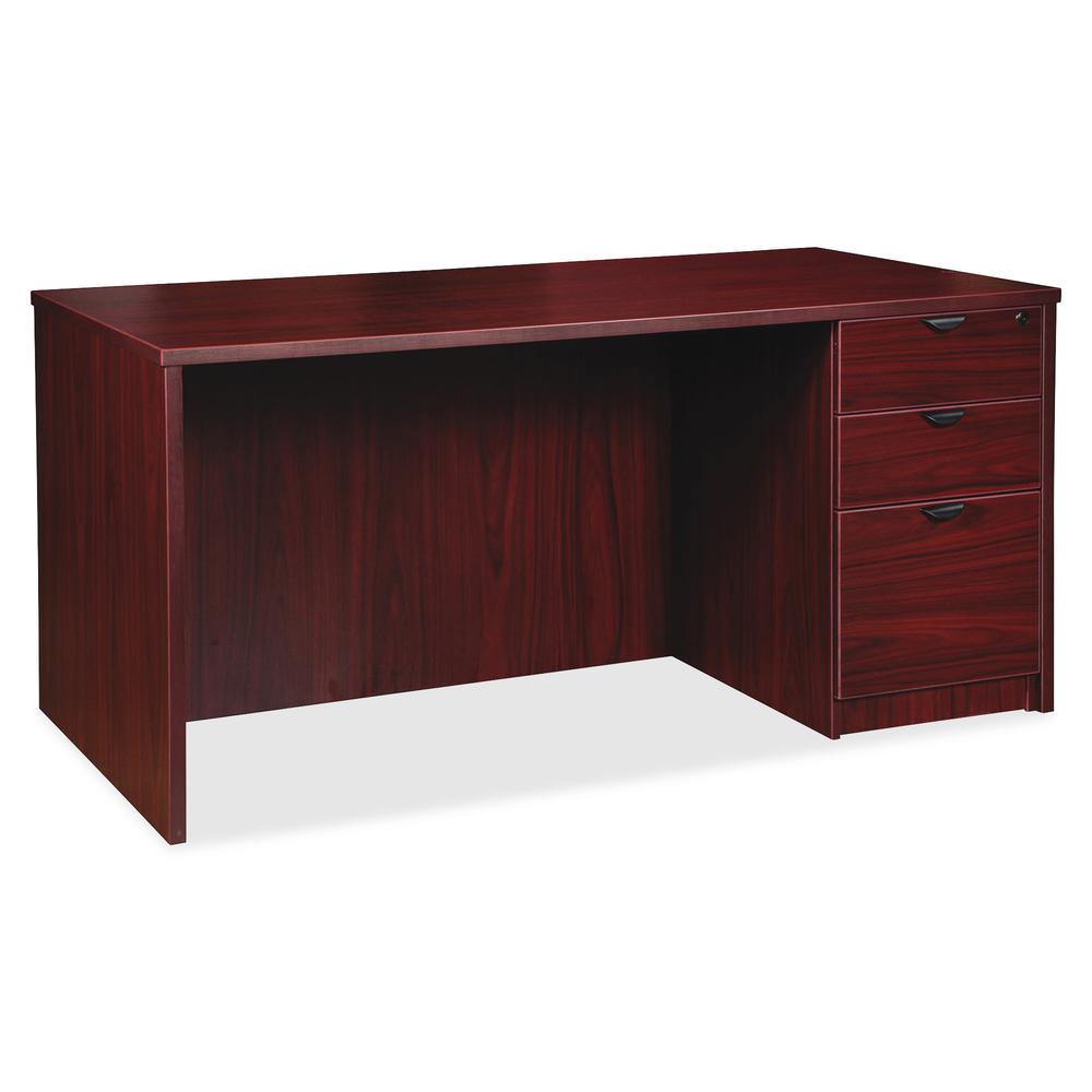 Lorell Prominence 2.0 Right-Pedestal Desk - 1" Top, 72" x 36"29" - 3 x File, Box Drawer(s) - Single Pedestal on Right Side - Band Edge - Material: Particleboard - Finish: Mahogany Laminate, Thermofuse. Picture 5
