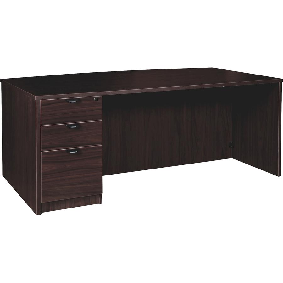 Lorell Prominence 2.0 Espresso Laminate Left-Pedestal Bowfront Desk - 3-Drawer - 1" Top, 72" x 42" x 29" - 3 x File Drawer(s), Box Drawer(s) - Single Pedestal on Left Side - Band Edge - Material: Part. Picture 2