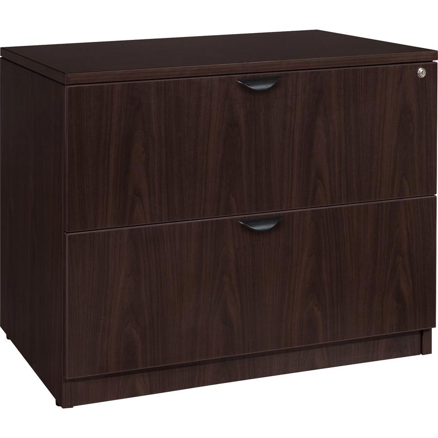 Lorell Prominence 2.0 Espresso Laminate Lateral File - 2-Drawer - 36" x 22" x 29" - 2 x File Drawer(s) - Band Edge - Material: Particleboard - Finish: Espresso Laminate, Thermofused Melamine (TFM). Picture 4
