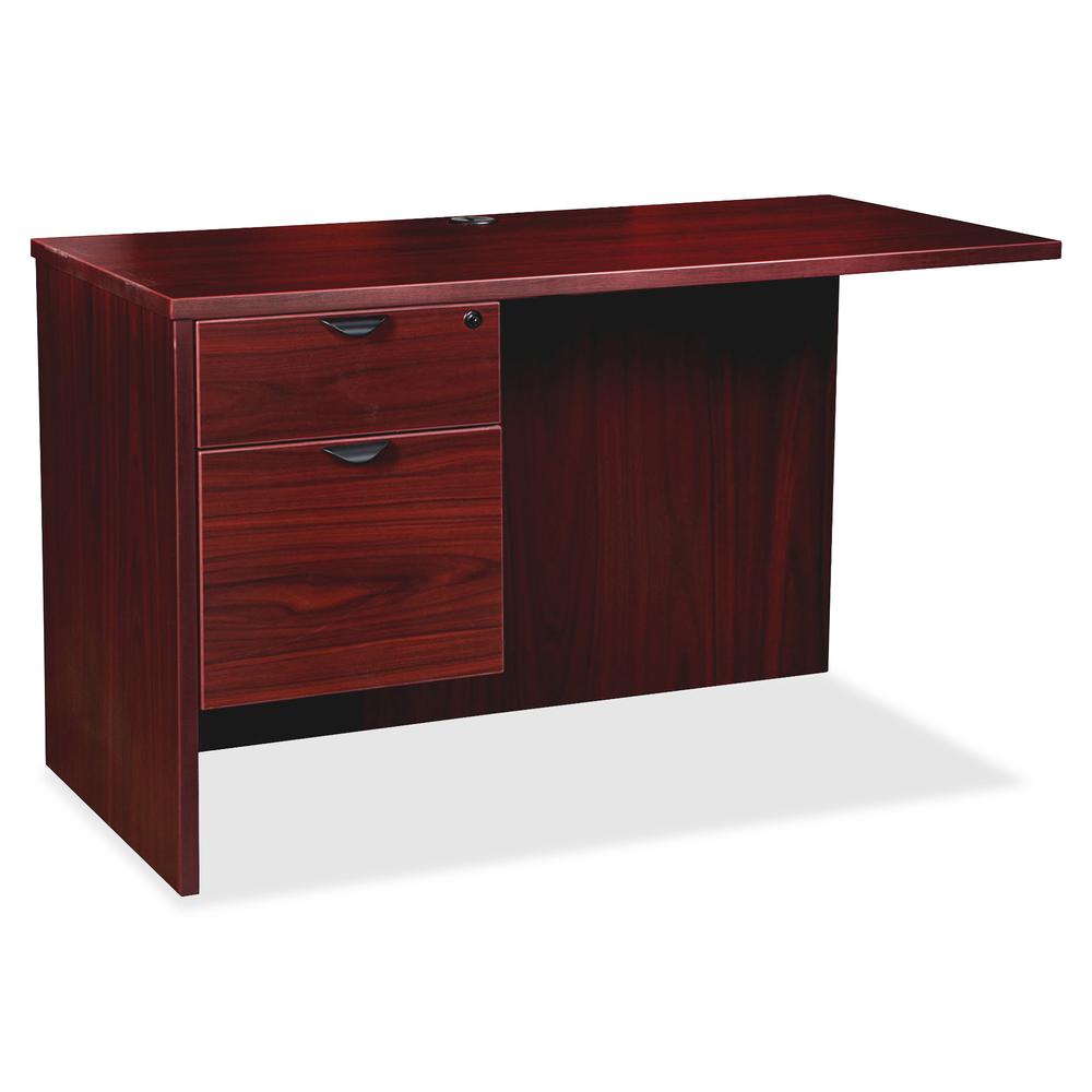 Lorell Prominence 2.0 Left Return - 42" x 24"29" , 1" Top - 2 x File, Box Drawer(s) - Single Pedestal on Left Side - Band Edge - Material: Particleboard - Finish: Mahogany Laminate, Thermofused Melami. Picture 2
