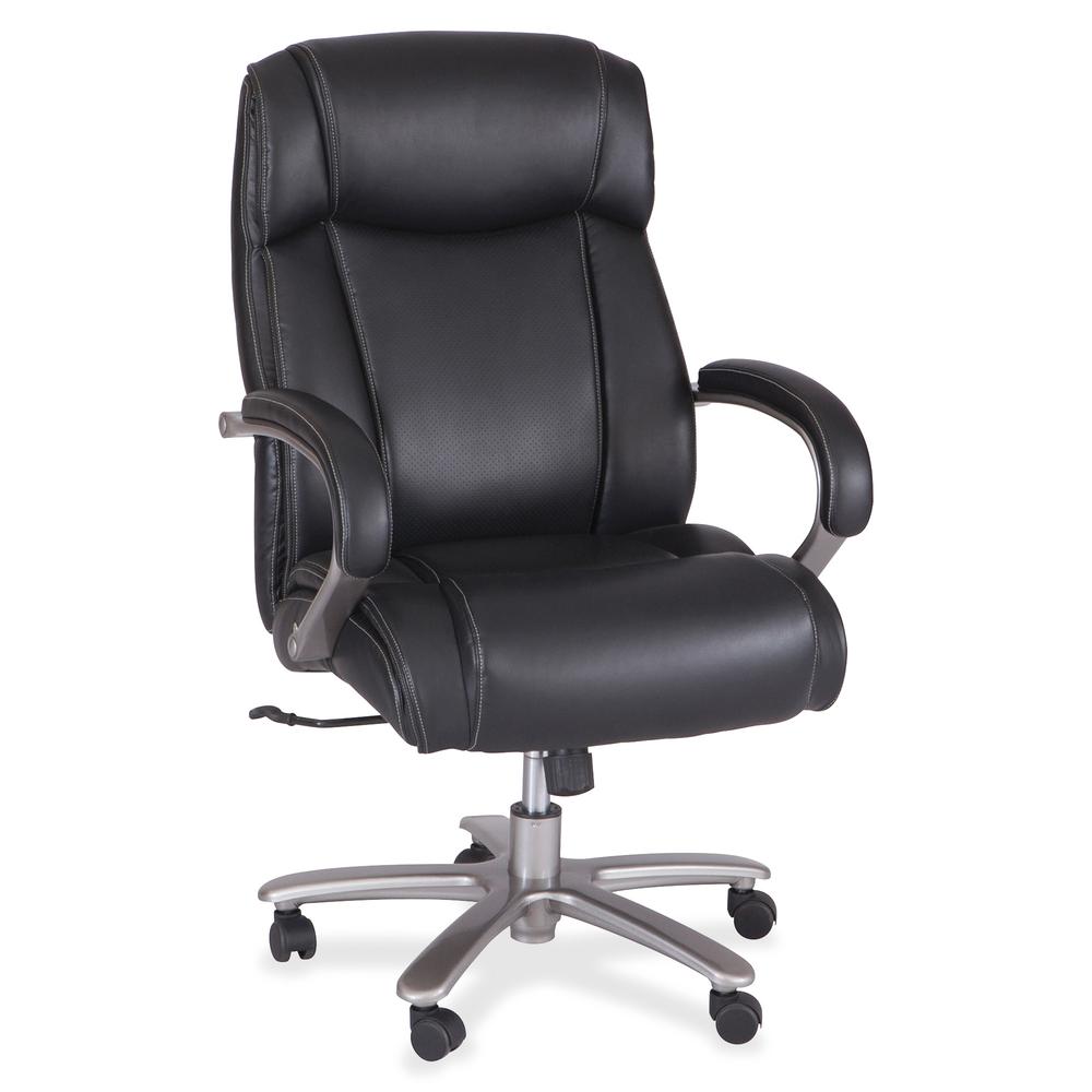 Safco Big & Tall Leather High-Back Task Chair - Black Bonded Leather Seat - High Back - Armrest - 1 Each. Picture 2