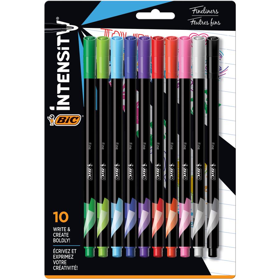 BIC Intensity Porous Point Pen - Fine Pen Point - 0.4 mm Pen Point Size - Assorted Water Based Ink - Metal Tip - 10 Pack. Picture 2
