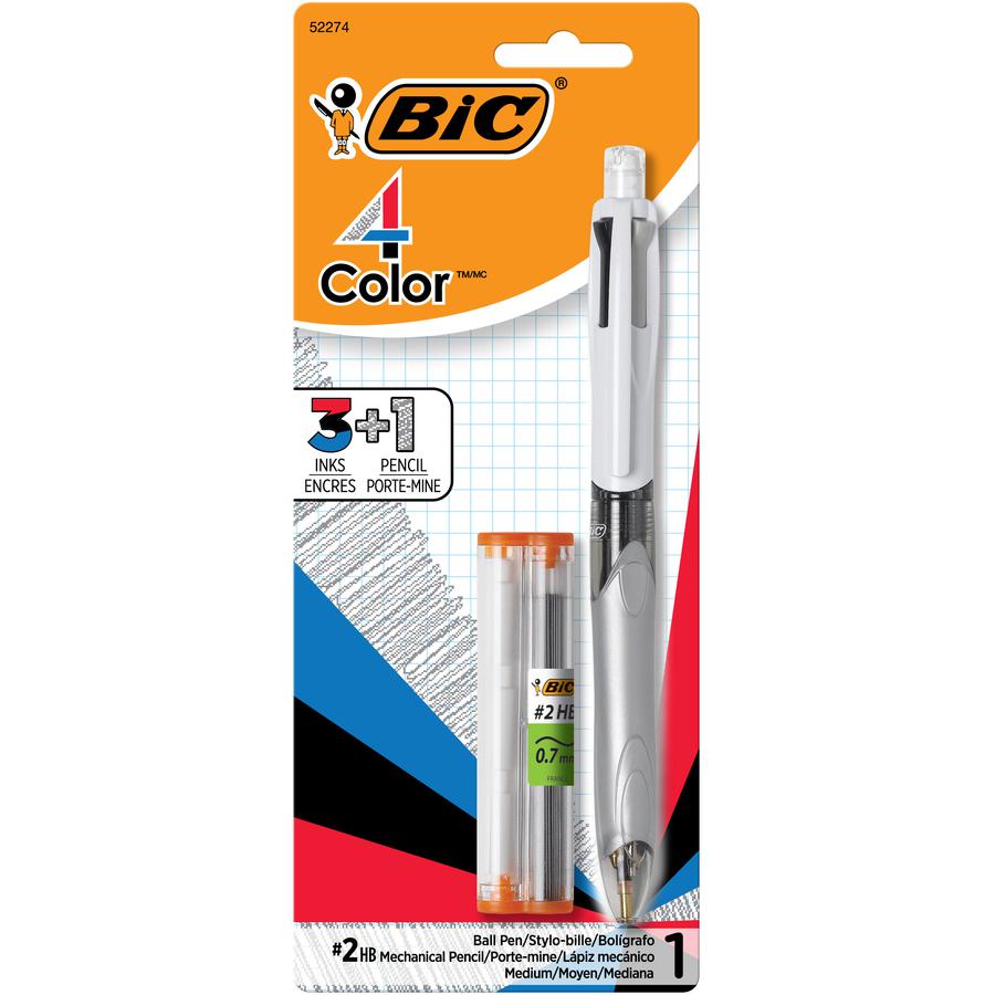 BIC 4-color .7mm Retractable Pen - 2HB Pencil Grade - 0.7 mm Lead Size - Black, Blue, Red Ink - Assorted Lead - 1 / Pack. Picture 3