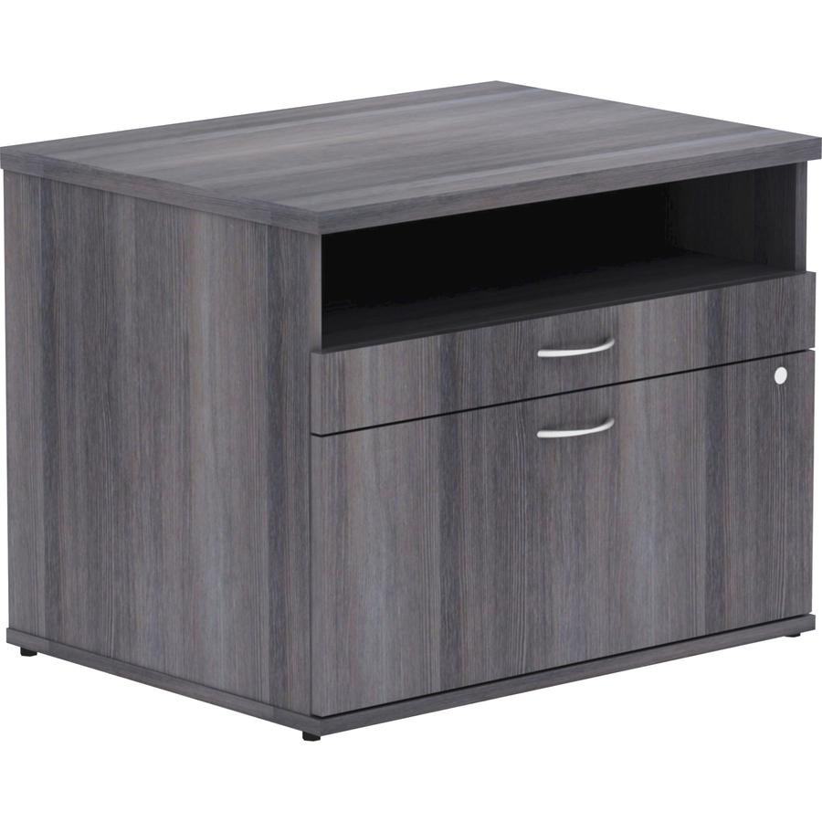 Lorell Relevance Series 2-Drawer File Cabinet Credenza w/Open Shelf - 29.5" x 22"23.1" - 2 x File Drawer(s) - 1 Shelve(s) - Finish: Charcoal, Laminate. Picture 9