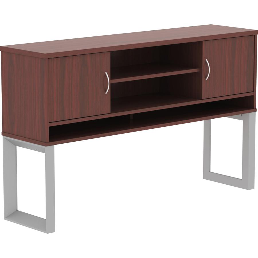 Lorell Relevance Series Mahogany Laminate Office Furniture Hutch - 59" x 15" x 36" - 3 Shelve(s) - Material: Metal Frame - Finish: Mahogany, Laminate. Picture 5
