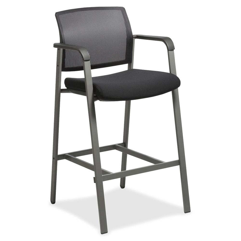 Lorell Mesh Back Guest Stool - Black Fabric Seat - Square Base - 1 Each. Picture 2