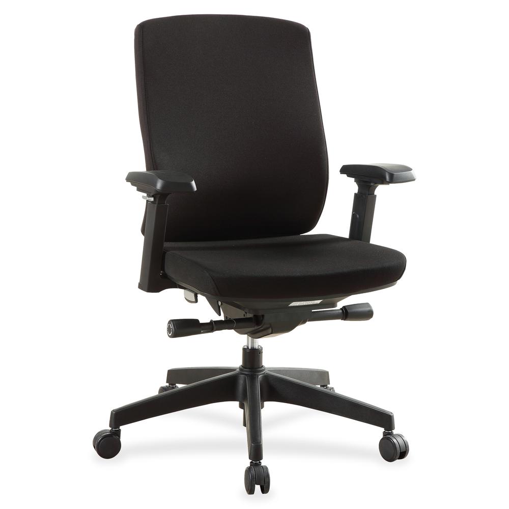 Lorell Mid-Back Chairs with Adjustable Arms - Black Fabric Seat - Black Fabric Back - 5-star Base - 1 Each. Picture 2