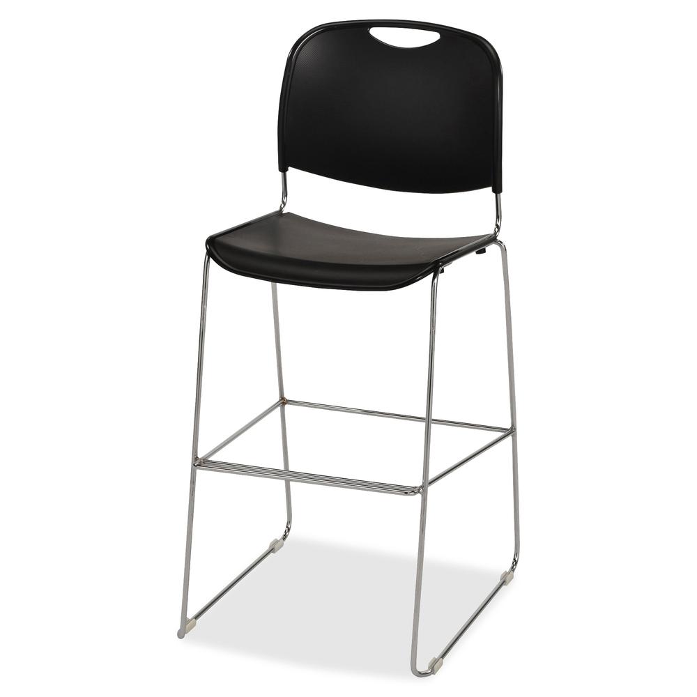 Lorell Bistro Stack Chair - Black Plastic Seat - Black Plastic Back - Chrome Steel Frame - 1 Each. Picture 2