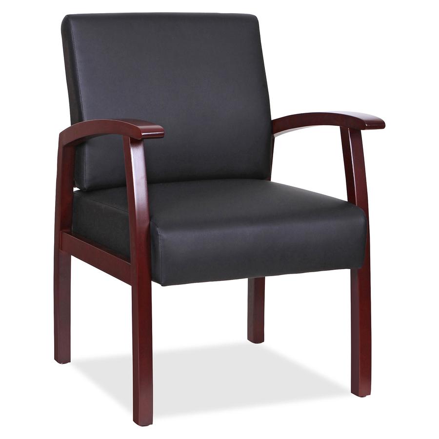 Lorell Black Leather/Wood Frame Guest Chair - Mahogany Wood Frame - Four-legged Base - Black - Leather - Armrest - 1 Each. Picture 2