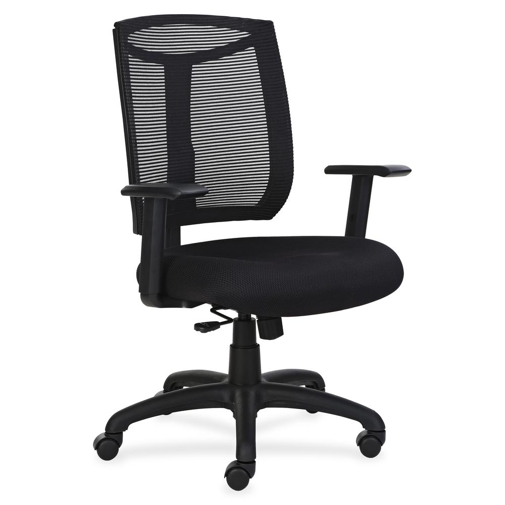 Lorell Mesh Back Chair with Air Grid Fabric Seat - Fabric Seat - Black - 1 Each. Picture 3