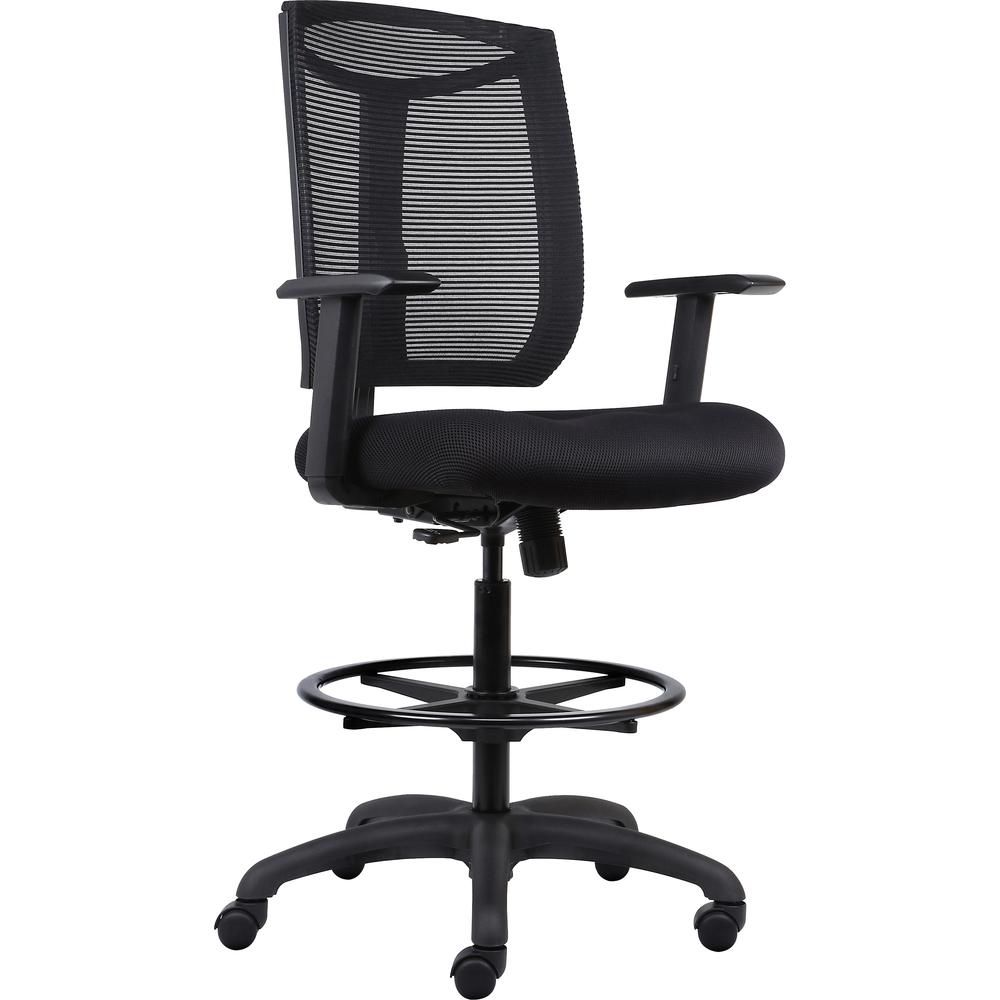 Lorell Air Seating Contemporary Swivel Stool - Black Fabric Seat - Black Frame - 5-star Base - 1 Each. Picture 2