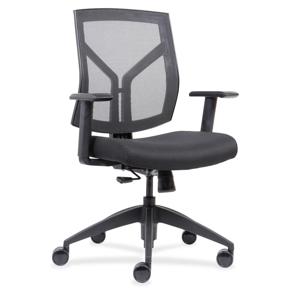 Lorell Mid-Back Chairs with Mesh Back & Fabric Seat - Black Fabric, Foam Seat - Black Back - 1 Each. Picture 2