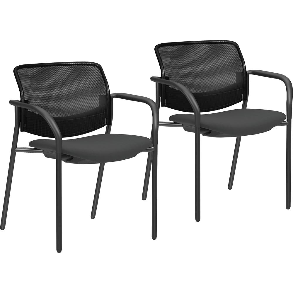Lorell Guest Chairs with Mesh Back - Tubular Steel Frame - Four-legged Base - Black - 2 / Carton. Picture 2