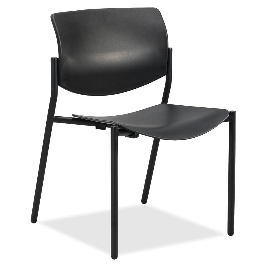 Lorell Stack Chairs with Molded Plastic Seat & Back - 2/CT - Black Plastic Seat - Black Plastic Back - Black, Powder Coated Tubular Steel Frame - Four-legged Base - 2 / Carton. Picture 2