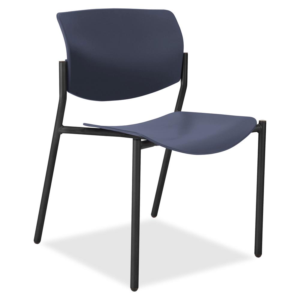 Lorell Advent Molded Stack Chairs - Dark Blue Plastic Seat - Dark Blue Plastic Back - Black, Powder Coated Tubular Steel Frame - Four-legged Base - 2 / Carton. Picture 2