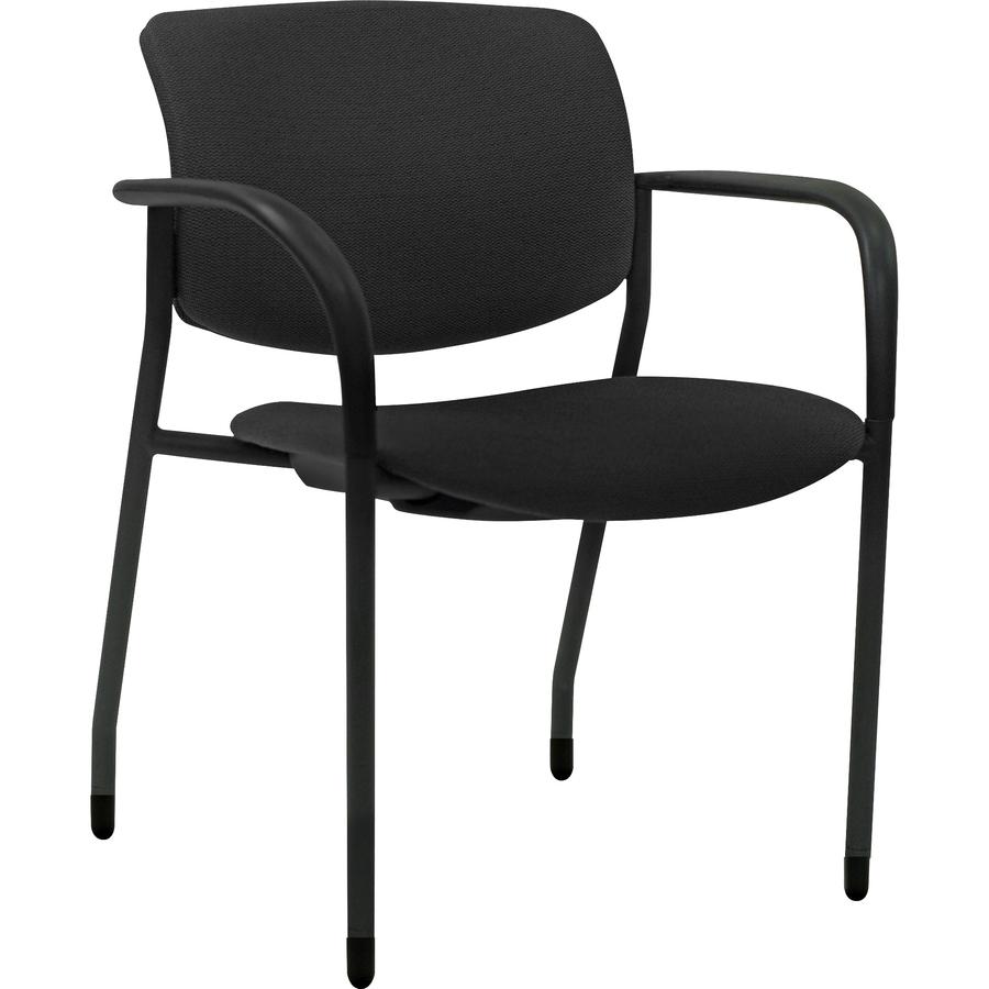 Lorell Contemporary Stacking Chair - Black Foam, Crepe Fabric Seat - Black Foam, Crepe Fabric Back - Powder Coated, Black Tubular Steel Frame - Four-legged Base - Armrest - 2 / Carton. Picture 2