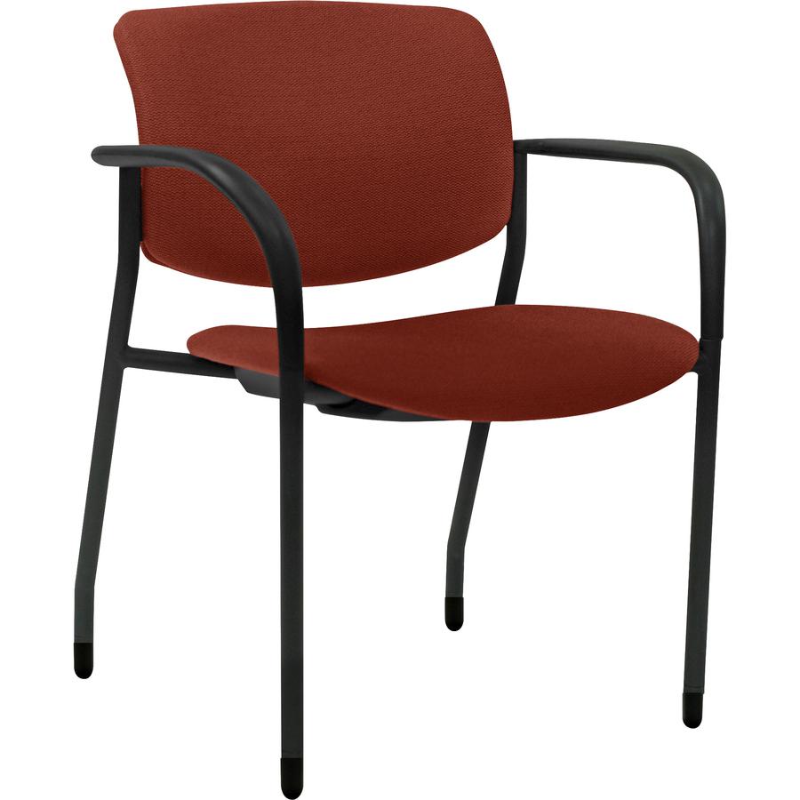 Lorell Contemporary Stacking Chair - Orange Foam, Crepe Fabric Seat - Orange Foam, Crepe Fabric Back - Powder Coated, Black Tubular Steel Frame - Four-legged Base - Armrest - 2 / Carton. Picture 2