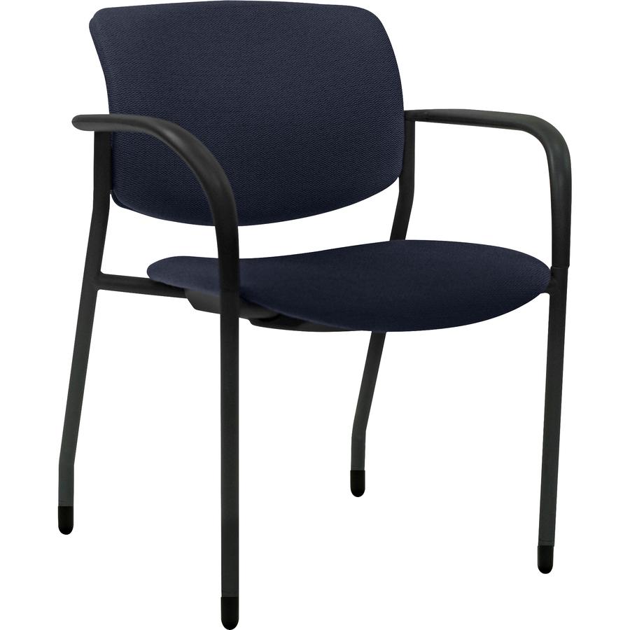 Lorell Contemporary Stacking Chair - Dark Blue Foam, Crepe Fabric Seat - Dark Blue Foam, Crepe Fabric Back - Powder Coated, Black Tubular Steel Frame - Four-legged Base - 2 / Carton. Picture 2