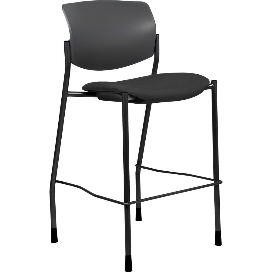 Lorell Fabric Seat Contemporary Stool - Black Crepe Fabric Seat - Black Plastic Back - Powder Coated, Black Tubular Steel Frame - Four-legged Base - Black - 1 Each. Picture 2