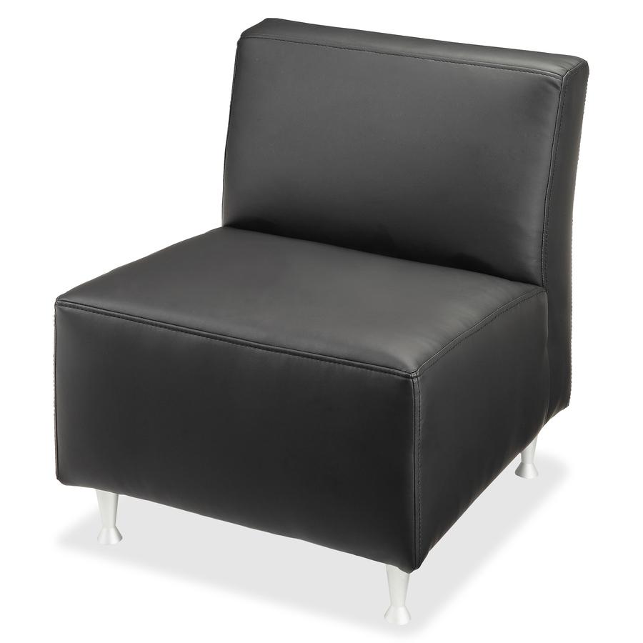 Lorell Fuze Modular Series Armless Lounge Chair - Black Leather Seat - Black Leather Back - Brushed Aluminum Frame - High Back - 1 Each. Picture 5