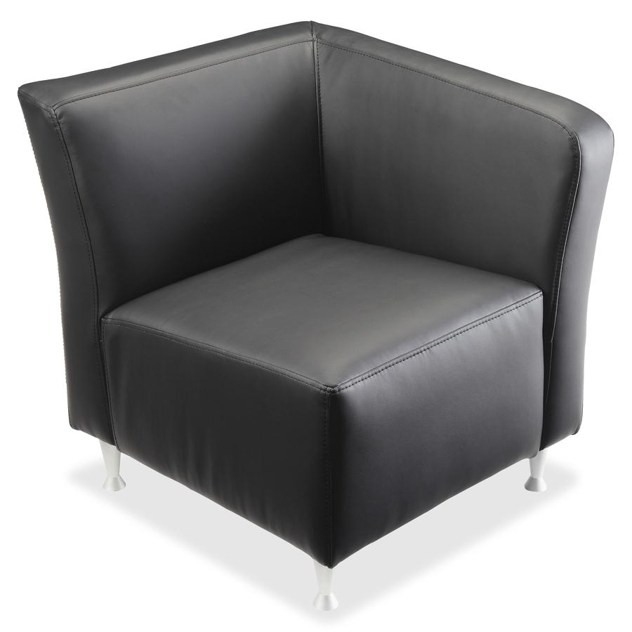 Lorell Fuze Modular Series Left Lounge Chair - Black Leather Seat - Black Leather Back - Brushed Aluminum Frame - High Back - 1 Each. Picture 5