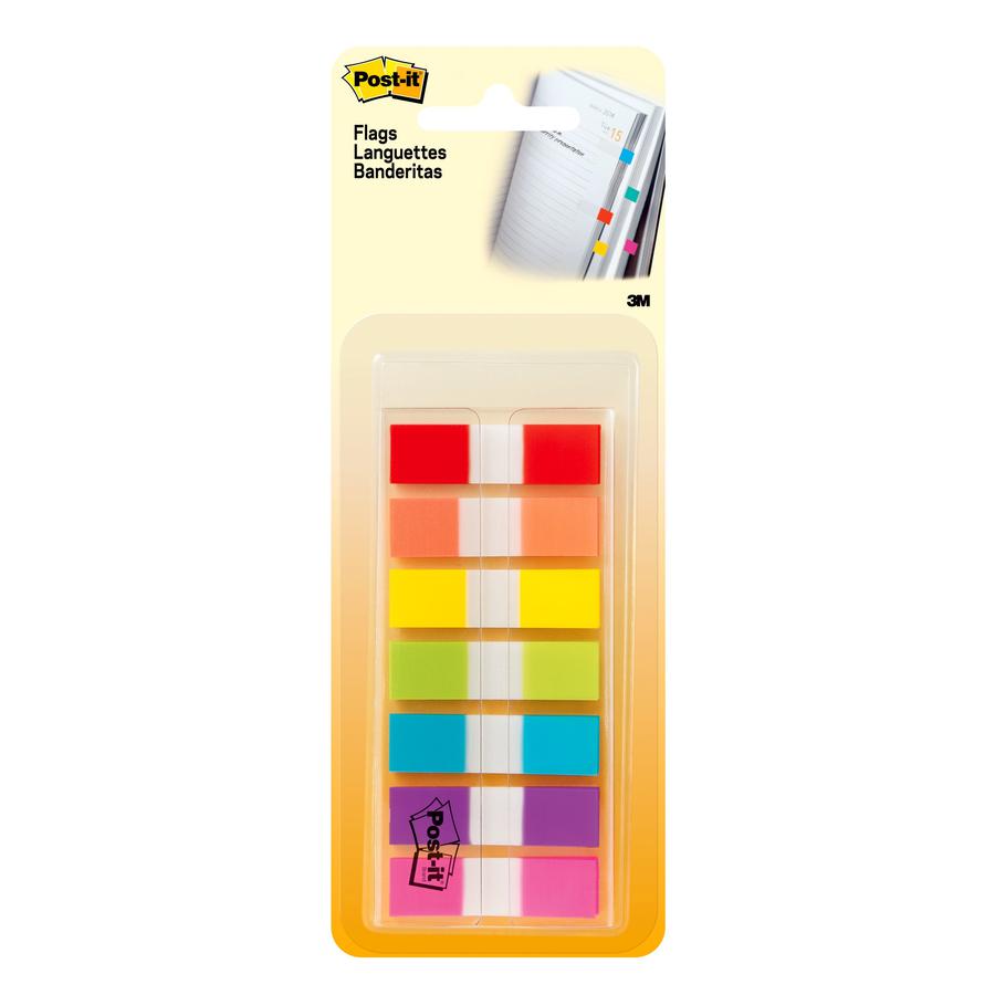 Post-it&reg; Flags in On-the-Go Dispenser - 1/2" x 1 3/4" - Red, Orange, Yellow, Green, Blue, Purple, Pink - Self-stick - 1 / Pack. Picture 5