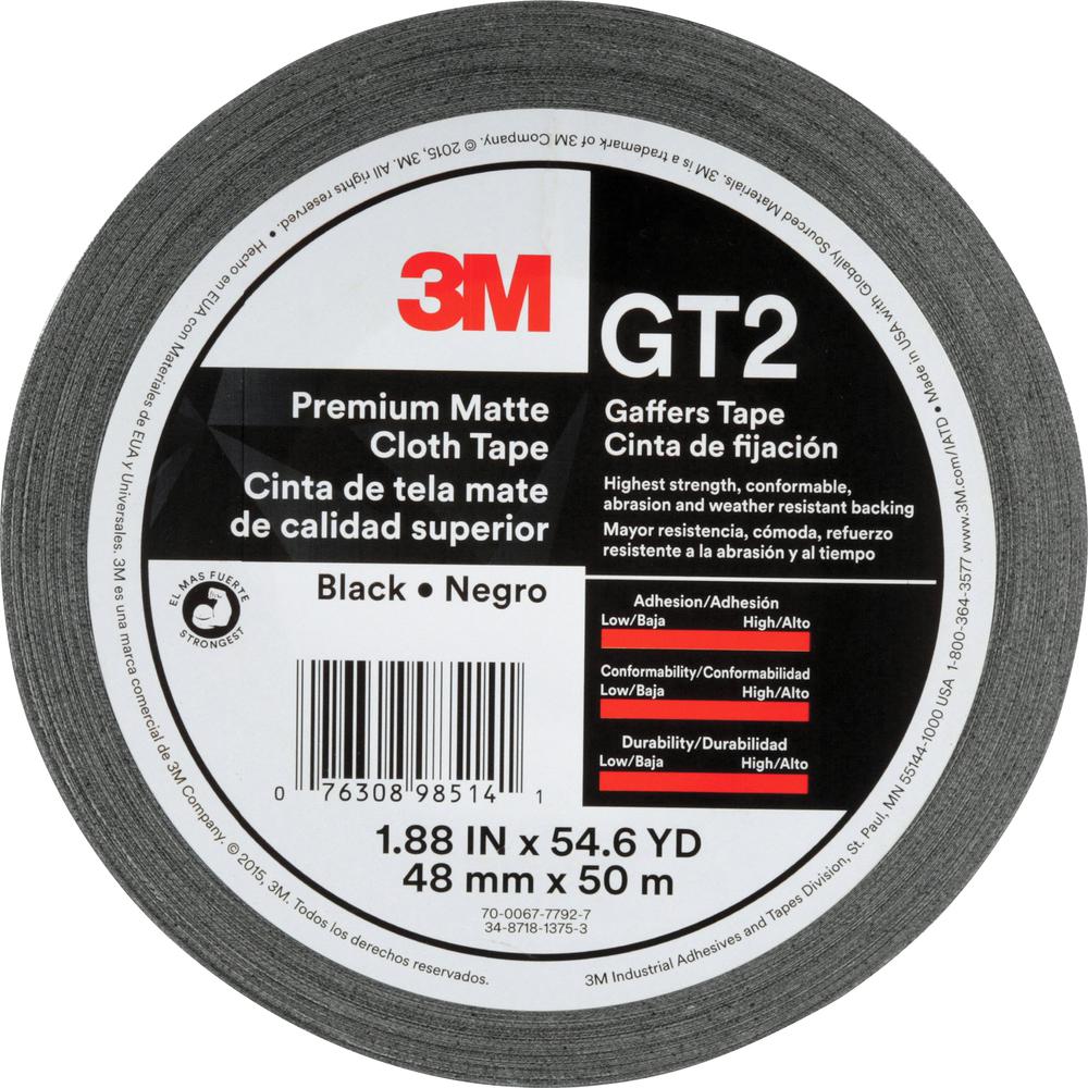 3M Gaffers Cloth Tape - 54.60 yd Length x 1.90" Width - 11 mil Thickness - Vinyl - 1 / Roll - Black. Picture 8