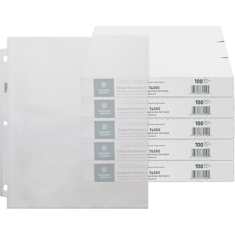Business Source Top-Loading Poly Sheet Protectors - 3.2 mil Thickness - For Letter 8 1/2" x 11" Sheet - 3 x Holes - Ring Binder - Rectangular - Clear - Polypropylene - 500 / Carton. Picture 3