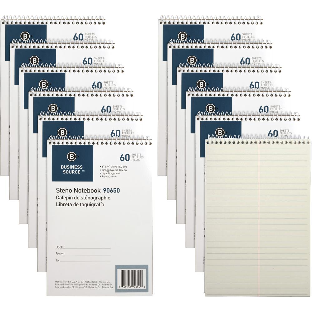Business Source Steno Notebooks - 60 Sheets - Coilock - Gregg Ruled - 6" x 9" - Green Tint Paper - Stiff-back, Sturdy - 12 / Pack. Picture 4