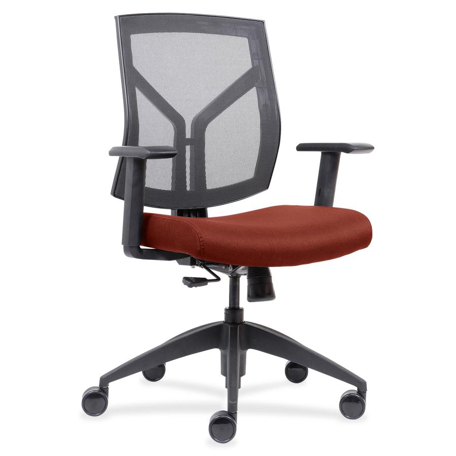 Lorell Mid-back Swivel Ttask Chair - Orange Fabric, Foam Seat - Black Frame - Mid Back - 1 Each. Picture 2
