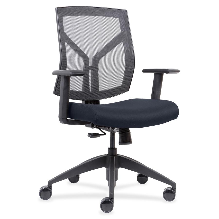 Lorell Mesh Back/Fabric Seat Mid-Back Task Chair - Dark Blue Fabric, Foam Seat - Black Frame - 1 Each. Picture 2