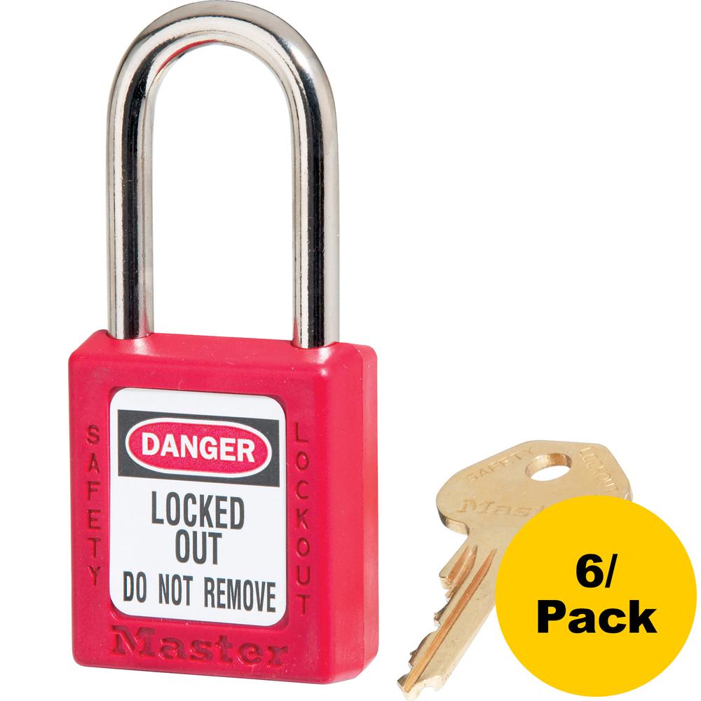 Master Lock Danger Red Safety Padlock - 0.25" Shackle Diameter - Red - 6 / Pack. Picture 2