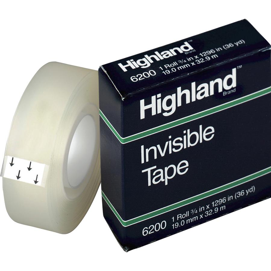 Highland Matte-finish Invisible Tape - 36 yd Length x 0.75" Width - 1" Core - For Mending, Holding, Splicing - 12 / Pack - Matte - Clear. Picture 2