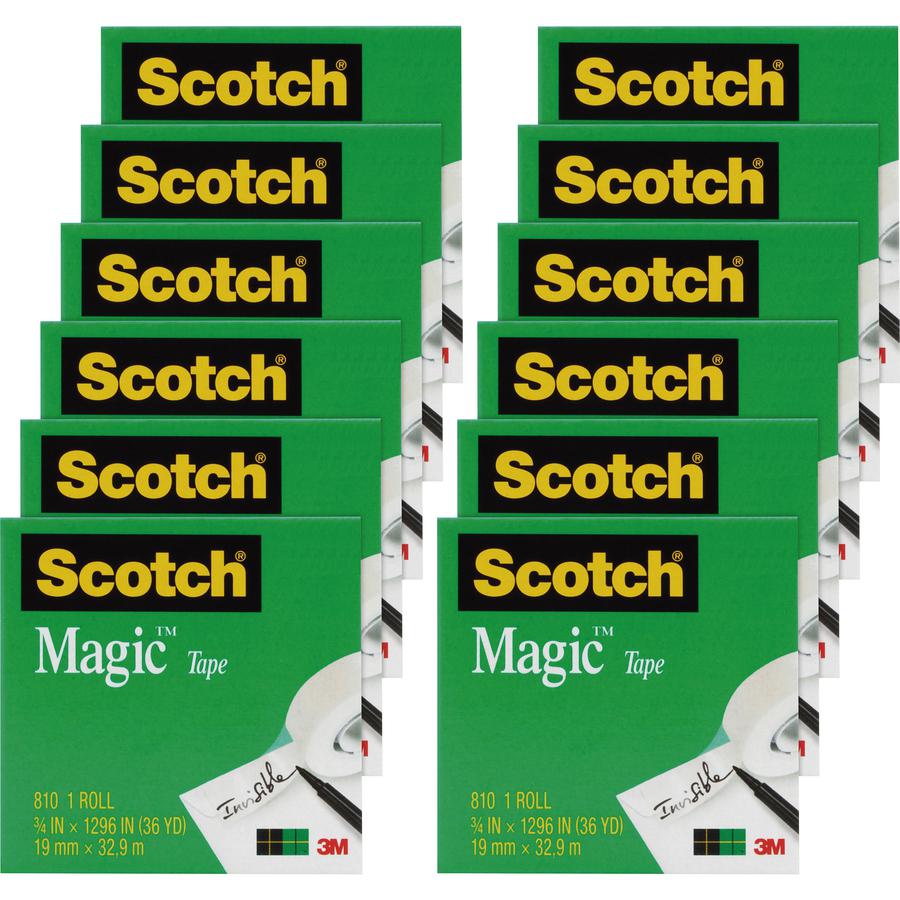 Scotch 3/4"W Magic Tape - 36 yd Length x 0.75" Width - 1" Core - Split Resistant, Tear Resistant - For Mending, Splicing - 12 / Pack - Matte - Clear. Picture 3