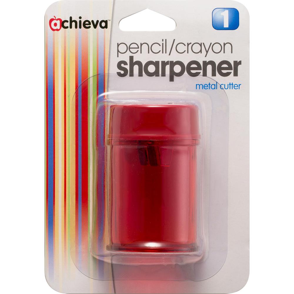 Officemate Double Barrel Pencil/Crayon Sharpener - 2 Hole(s) - 2.1" Height x 1.4" Width x 1.4" Depth - Translucent Red - 8 / Box. Picture 2