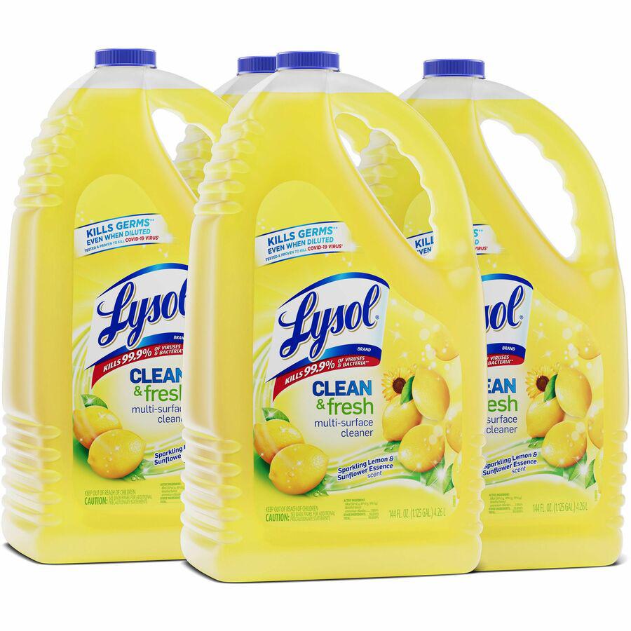 Lysol Clean/Fresh Lemon Cleaner - Liquid - 144 fl oz (4.5 quart) - Clean & Fresh Lemon Scent - 4 / Carton - Yellow. Picture 3