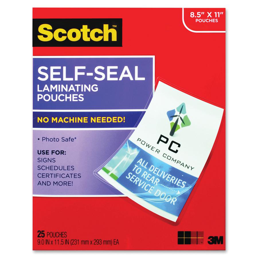 Scotch Self-Seal Laminating Pouches - Sheet Size Supported: Letter - Laminating Pouch/Sheet Size: 9" Width x 11.50" Length x 9.50 mil Thickness - Thick Gloss - for Document, Schedule, Presentation, Ph. Picture 2